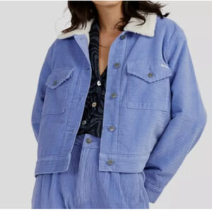 RVCA Bomber Jacket Medium Blue Purple Corduroy Roy Sherpa Lined Jacket NWT